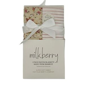 Milkberry Bamboo Baby Blankets| 2-Pack in Blush‎ Blossom & Petal Stripe | Gift